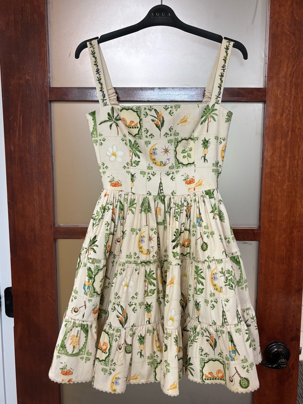 Agua by Agua Bendita Cream Floral & Botanical Print Tiered Mini Dress